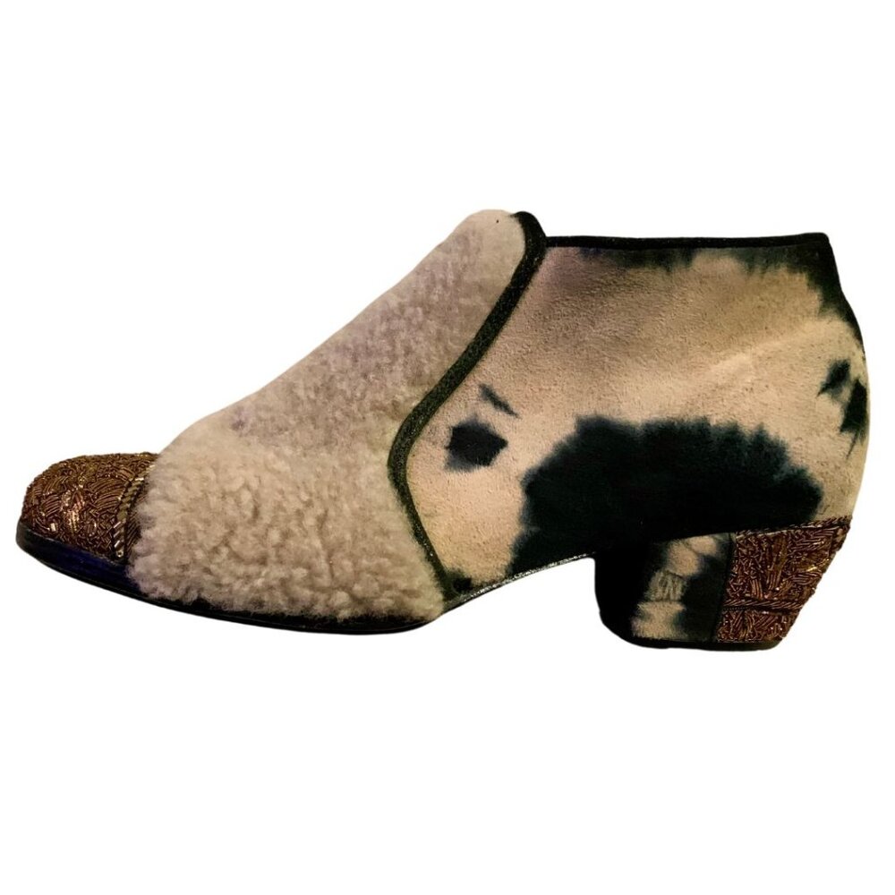 Shearling and Beaded Black & Khaki Booties (size 40)